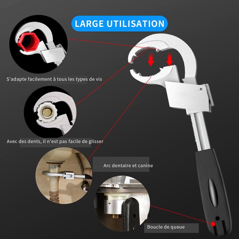 Universal Adjustable Double End Wrench, Multifunctional Bathroom Key, 80mm Open