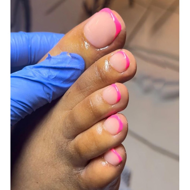 Aegenacess Toe Press on Nails Short Hot Pink French Tip