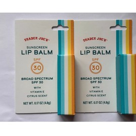 Trader Joe's 2 Pack Trader Joe's Sunscreen SPF 30 Broad Spectrum Lip Balm Citrus Scent 0.17oz