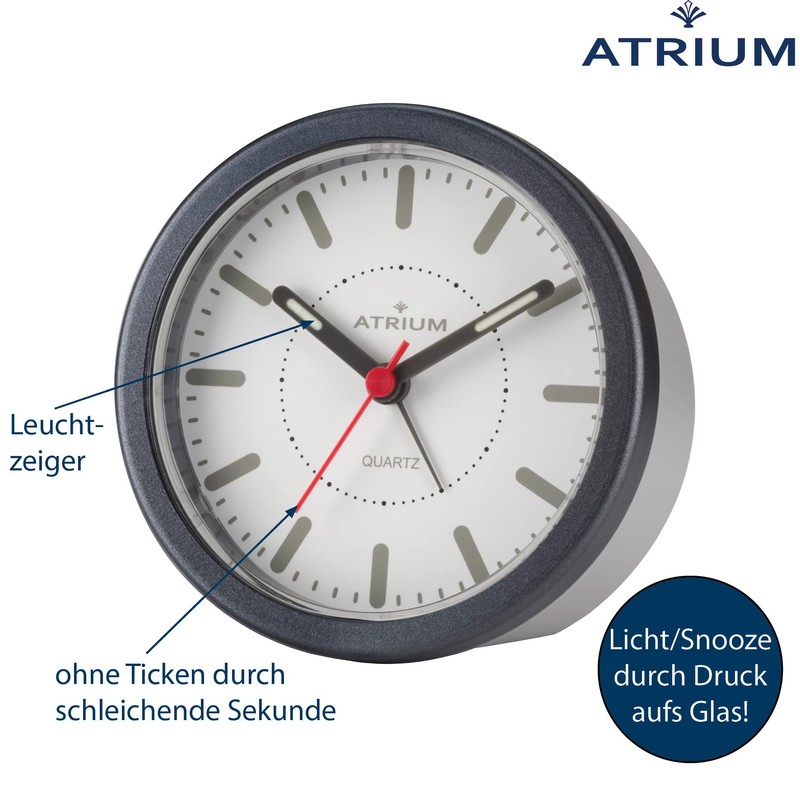 Atrium Modern Design Alarm Clock Analogue Quartz No Ticking with