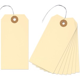 VGOODALL Blank Shipping Labels with Wire, 120 PCS 4 3/4" x 2 3/8" Manila Pricing Hang Tabs for Luggage, Price & Gift Tags for Inventory, Repair, Crafts & Clothing Yard Sale Garage Multipurpose Use