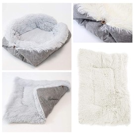 Ledeak Cat Cushion Bed, Plush Pets Puppy Kitten Small Dog Super Soft Warm Washable Foldable Sleeping Bag House Pads Thermal Mat Blanket for Basket Carrier Indoor Outdoor Toy (White)