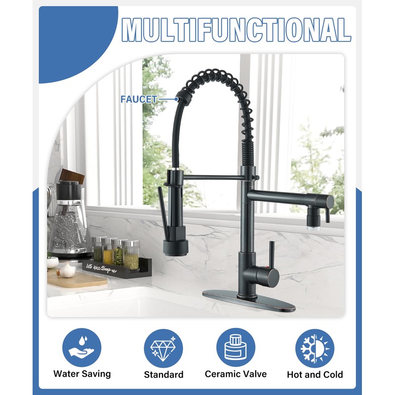 NeierThodore Commercial Pull Down Kitchen Faucet Sprayer with LED Single
