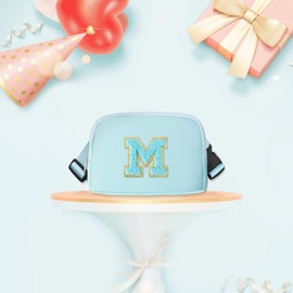 Aganmi Chenille Letter Crossbody Bags for Women Trendy, Waterproof Fanny Packs for Women Cross Body, Initial Letter Belt Bag with Multiple Inner Pockets and Adjustable Strap(Blue L)