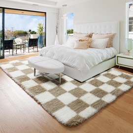 KICMOR 4x6 Rug for Bedroom Living Room, Fluffy Sage Green and White Checkered Area Rugs, Fuzzy Shag Shaggy Floor Carpet Soft Plush Checkerboard Rug for Children Kids Boys Room, Nursery, Classroom