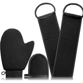 LECOMAY Exfoliating Glove 3 in 1 Set - (3-Layer) Durable Exfoliating Body Scrubber - Korean Exfoliating Mitt for Shower Set - Korean Skin Scrubber Exfoliator & Dead Skin Remover - Spray Tan Remover