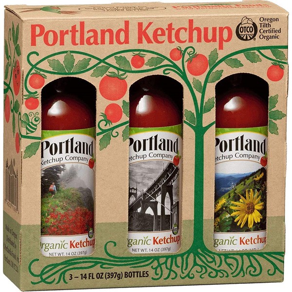 Portland Organic Ketchup Set in Festive Box by Portlandia Foods (14 fl oz - pack of 3) Naturally Gluten-free, Vegan, non-GMO, Made in Oregon USA