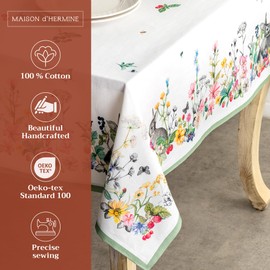 Maison d' Hermine Tablecloth 54"x54" - Printemps Pattern - Square Decorative Cotton Tablecloth for Dining Room, Home, Farmhouse, Parties, Outdoor, Boho & Wedding - Ideal for Spring & Summer