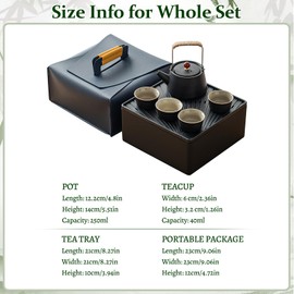 Japanese Tea Set,6pcs Chinese Tea Sets, Porcelain Chinese Gongfu Tea Set,Portable All in One Gift Bag for Travel,Home,Gifting,Outdoor and Office