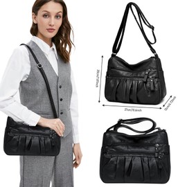 CERICAI Ladies Handbags,Black Waterproof Soft PU Leather Shoulder Bags,Casual Messenger Bag Satchel Purse,Multi Pockets Lightweight Crossbody Bag for Women Ladies Groceries Travel Daily Use Gifts