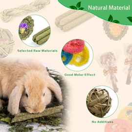 FIPASEN Rabbit Chew Toys for Teeth, 16PCS Natural Timothy Hay Chew Toy, Improve Dental Health for Bunny/Chinchilla/Guinea Pig/Hamsters/Holland Lop, Small Rodent Pet Molar Teeth Treats Toys