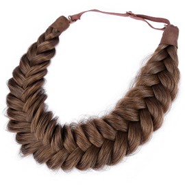 DIGUAN Messy Wide 2 Strands Synthetic Hair Braided Headband Classic Chunky Plaited Braids Elastic Stretch Hairpiece Women Girl Beauty accessory, 62g/2.1 oz (Chestnut)