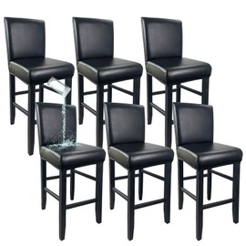KIDOACOW PU Leather Bar Stool Covers Set of 6, Waterproof Barstool Slipcovers Removable & Wipeable Bar Chair Cover Elastic Tall Chair Covers with Back & Seat Protection (6 Pcs, Black)