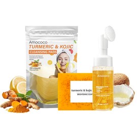 AMOCOCO Turmeric Wash And Care Three Piece Set,Turmeric Facial Pads,Turmeric CleansingSoap Cleaner,Turmeric Face Scrub Pads,Turmeric Cleansing Skincare Set - Specification: 3pcs *2set