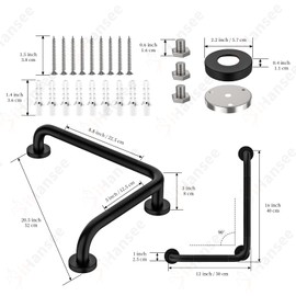 L-Shaped Angled Grab Bar 12x16 Inch Matte Black Anti-Slip Knurled Shower Handles Wall Mount, Stainless Steel Shower Bars for Seniors Injured Balance Support, Handicap Grab Bars for Bathtubs & Showers