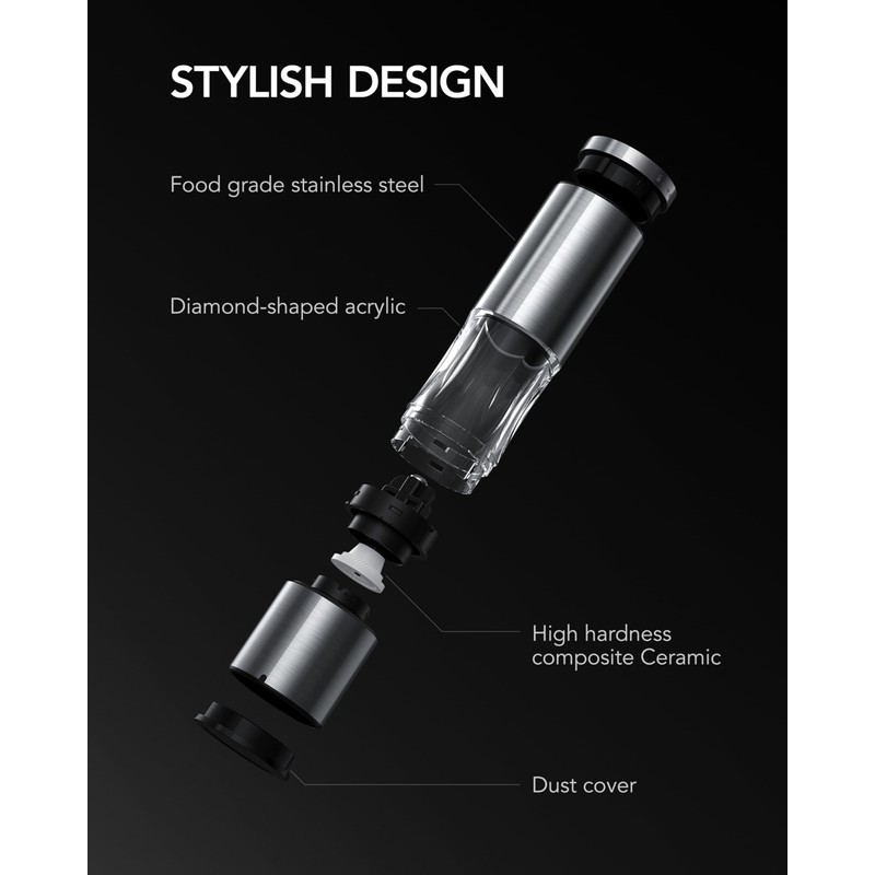 FORLIM Salt and Pepper Grinder Set with Dust Cover, Manual