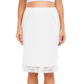 Wikoan Half Slips for Women Underskirt Floral Lace Trim Petticoat for Dresses Soft Non Cling Skirts for Under Dress White,L