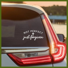 MYMKO Cross Not Perfect Just Forgiven Decal, Jesus Car Window Decals, 6 Inches UV DTF Tranfer Car Stickers, Weatherproof Car Truck Window Bumper Sticker, Faith Car Stickers and Decals for Christians