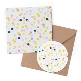 1 x Greeting Card & 10 cm Round Sticker Set - Pink Yellow Blue Dot Pattern Graduation - Birthday Thank You Friend Lover Fan Mum Dad Kids #170328