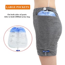 WEEOATAR Incontinence Care Pants, Urinary Drainage Catheter Pants, Urine Bag Underwear with Double Pockets for Nephrostomy, Suprapubic & Biliary Catheters (Woman, Black & White Line, XXL)
