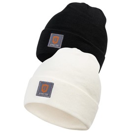 Indicode Unisex Vulcano 2-Pack Winter Hat, Knitted Beanie Hat, Off-white/black