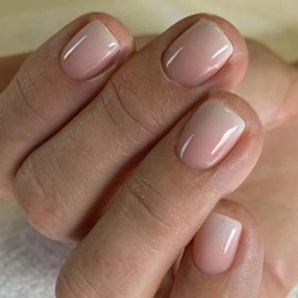 YoYoee Press on Nails -Short Fake Nails Square Nude False Nails Gradient Cute Nails Tips for Women and Girls 24Pcs