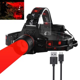 GRACETOP Red LED Flashlight, Rechargeable Red Flashlight Zoomable LED Headlight with 3 Lighting Mode and Water Resistant for Running Camping Hiking Reading Aviation