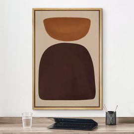 MUDECOR Framed Canvas Print Wall Art Geometric Mid-Century Brown Polygons Abstract Shapes Illustrations Minimalism Decorative Bohemian Colorful Zen for Living Room, Bedroom, Office - 24"x36" Natural