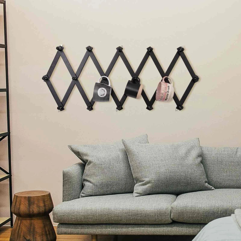 SCUNDA Accordion Wall Hanger with 16 Hooks Wooden Wall Expandable