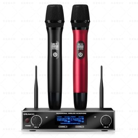 Wireless Microphone System, UHF Professional Metal Dynamic Handheld Wireless Microphone, Karaoke Microphone, Suitable for Home KTV, conferences, speeches, Churches, DJs, Weddings, 200 feet (Red)