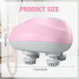 HIULLEN Elektrisches Kopfmassagegerät, Elektrisches Handmassagegerät, Tragbares Kopfhaut-Massagegerät mit 4 Knetköpfen, Wasserdicht Katzen Massagegerät für Ganzkörpermassage HundeköRper(Rosa)