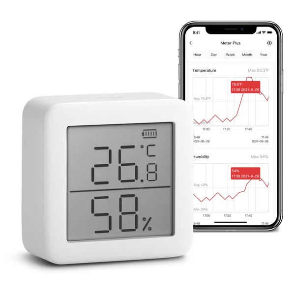 SwitchBot Room Thermometer Hygrometer Indoor, Bluetooth Digital Temperature Monitor with Free Data Storage, Dewpoint/VPD/Absolute Humidity Meter, LCD Screen Wireless Thermometer for Home