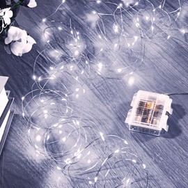 Ariceleo Battery Operated Outdoor String Lights, LED Fairy Lights with Remote & Timer, Waterproof Twinkle Lights for Bedroom, Dorm, Mason Jar, Wedding, Party, Christmas(16.4 Ft. Cool White, 1 Pack)