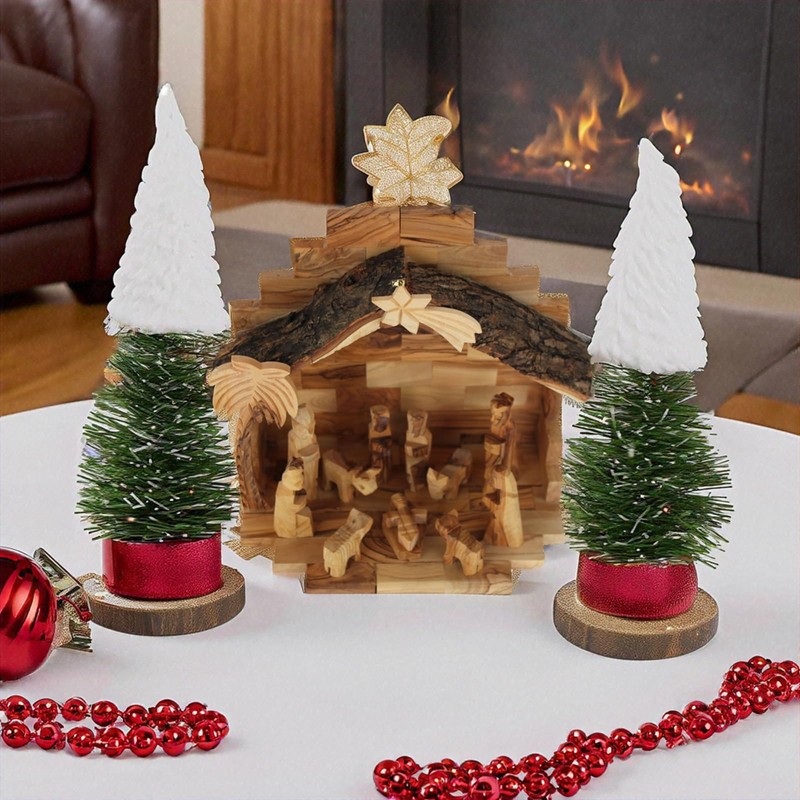 Holy Land Market Olive Wood Nativity Set with Stable -