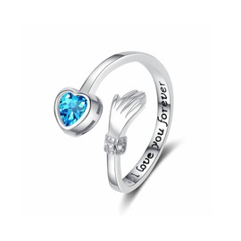TOFBS Hug Rings for Women I Love You Forever 925 Sterling Silver Gold Open Thumb Ring with Cubic Zirconia Adjustable Finger Anxiety Hugging Ring Friendship Minimalist Jewelry Gifts Blue