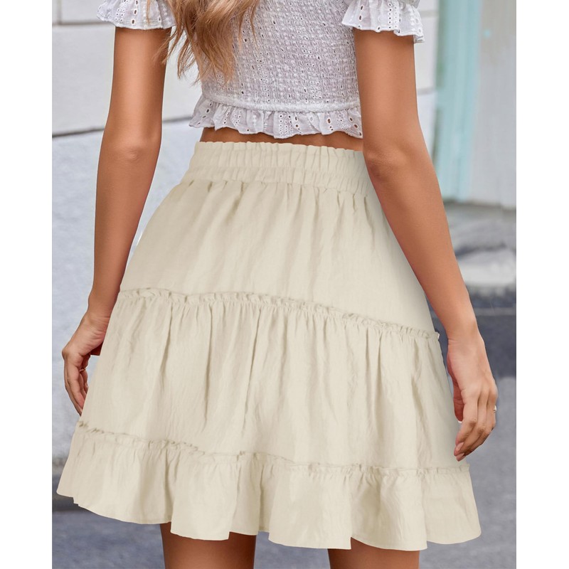 THHGPO Summer Skirts for Women 2025 Vacation Cotton Ruffle Elastic