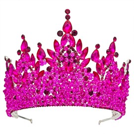 Hot Pink Crowns for Women Extra Large Tiaras 5" Tall Pageant Crowns Rhinestone Big Queen Crown Princess Quinceanera Tiara for Wedding Birthday Prom Party Costume Cosplay