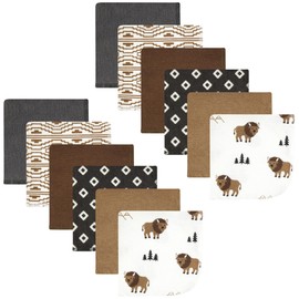Hudson Baby Unisex Baby Flannel Cotton Washcloths, Wild Buffalo 12 Pack, One Size