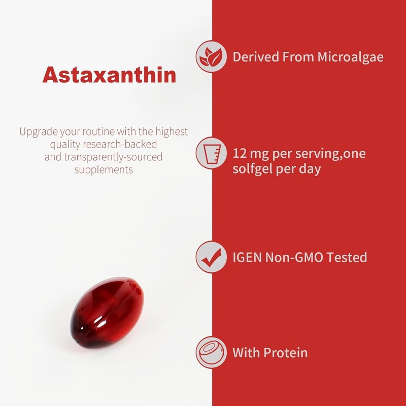 Ubiney Premium Astaxanthin Supplements 12mg， Softgels 120 Servings, Supports Immune,