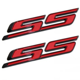 2Pcs Slant SS Emblems Side Car Badge Decal Compatible with Chevy Camaro Impala Malibu Holden 2010-2026 (Black Red)