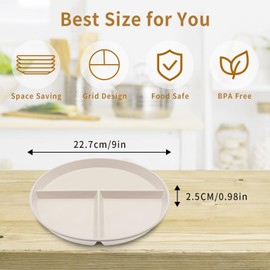 GOTRUST 4PCS Portion Control Plates, Unbreakable Divided Dinner Plates Set, Reusable Plastic Divider Plates, Divided Diet Plates for Picnic Camping Dessert - 9inch