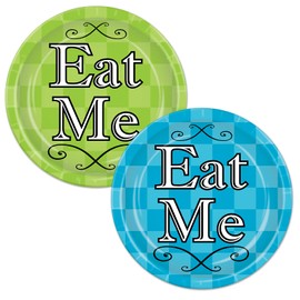 Beistle, 24 Piece Alice in Wonderland Plates, 9", 9 Inch, Lime Green/Turquoise/White/Black