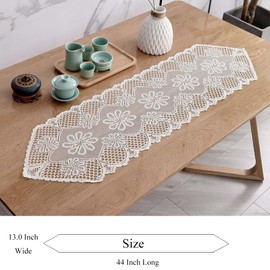 Gemseek 2 Pack White Lace Short Table Runners, 13 x 44 Inch Rectangular Vintage Crochet Dresser Scarf Doily for Coffee Dining Table Living Room Bedroom Furniture Decor