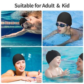 2pcs Cloth Swim Caps for Both Women & Men & Kids Fabric Durable Non-Waterproof Elastic Swimming Pool Cap Bathing Cap for Long and Short Hair (Black&Orange)