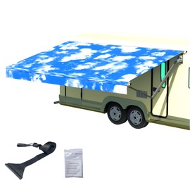 CYLAND RV Awning Fabric Replacement,RV Canopy Replacement,Trailer Awnings Replacement,18.5oz Heavy Duty Weatherproof Vinyl Camper Awning Replacement Universal,Blue Sky 19'(Fabric 18'2")