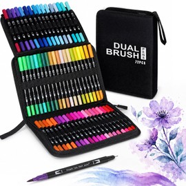 Plumones de 72 Colores con Doble Punta de Pincel, Marcadores No Tóxicos para Colorear con Soporte Organizador, Ideal para Niños y Adultos: Perfecto para Arte, Colorear y Dibujar (72)