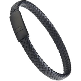 LUXAR Men’s Genuine Leather Bracelet | Interwoven Black Leather Bracelets with Brush Stainless Steel Clasp | Minimalist, Designer Jewelry for Men (Black, Medium)