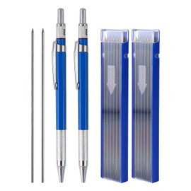 KINBOM 2Pcs Streak Welder Pencils with Build-In Nib Sharpener, 24Pcs 2mm Round Pencils Refills, Automatic Mechanical Carpenter Pencils for Welding Metal Wood Construction Marker Drawing Writing(Blue)