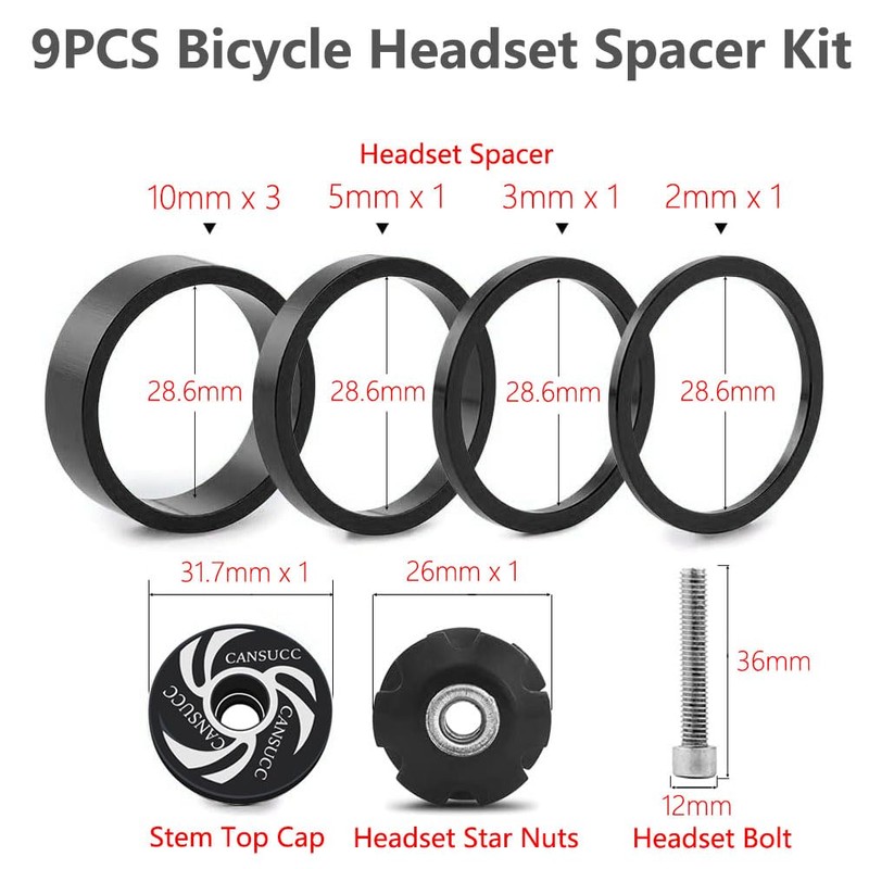 Saipor 9PCS Aluminium Alloy Bicycle Headset Spacer 1-1/8 inch Bicycle