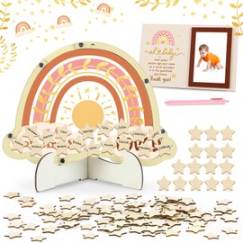 gisgfim Rainbow Baby Shower Guest Book Alternatives Boho Baby Shower Favors for 60 Guests Sign Name in Guest Book Wood Baby Shower Decors Picture Frame for Birthday Party Reception Decorations 12Inch